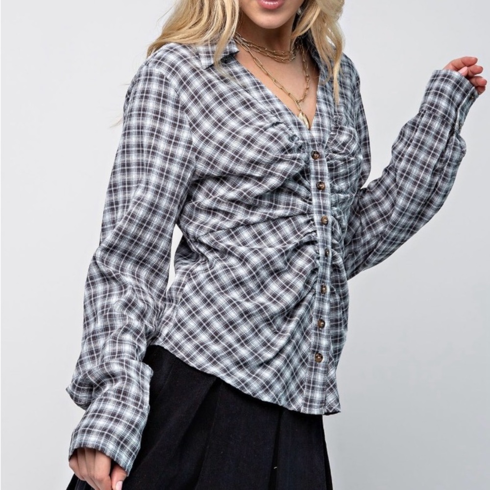 Easel Black and White Plaid Button-Down Shirt
